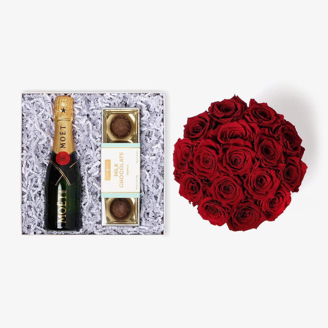 Champagne & Roses Bundle | Large Red Bloom Box