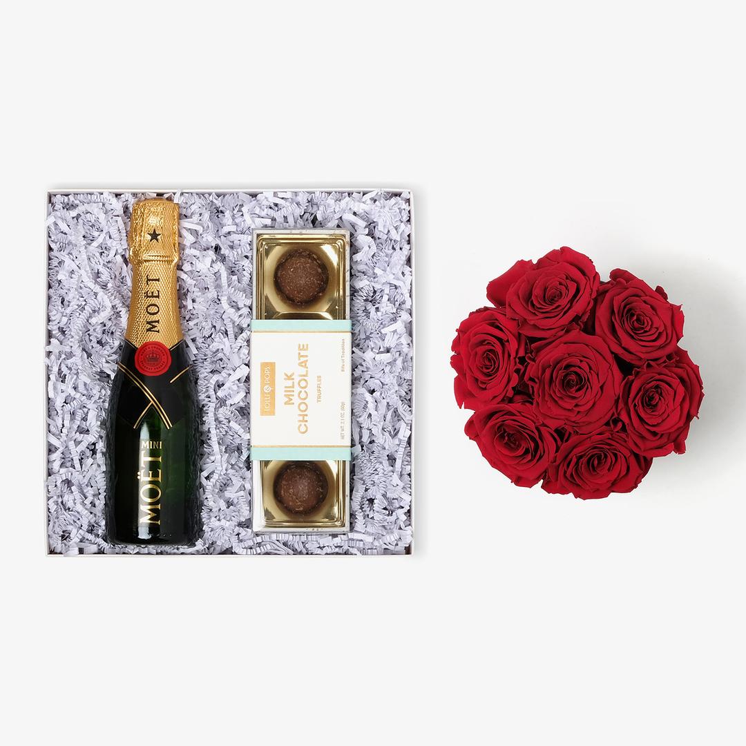 Champagne & Roses Bundle | Medium Red Bloom Box