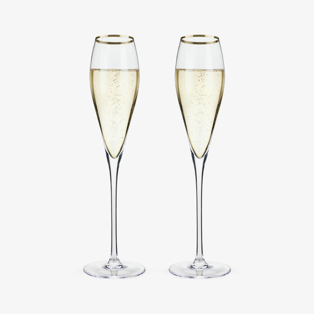 Gold Rimmed Crystal Champagne Flutes